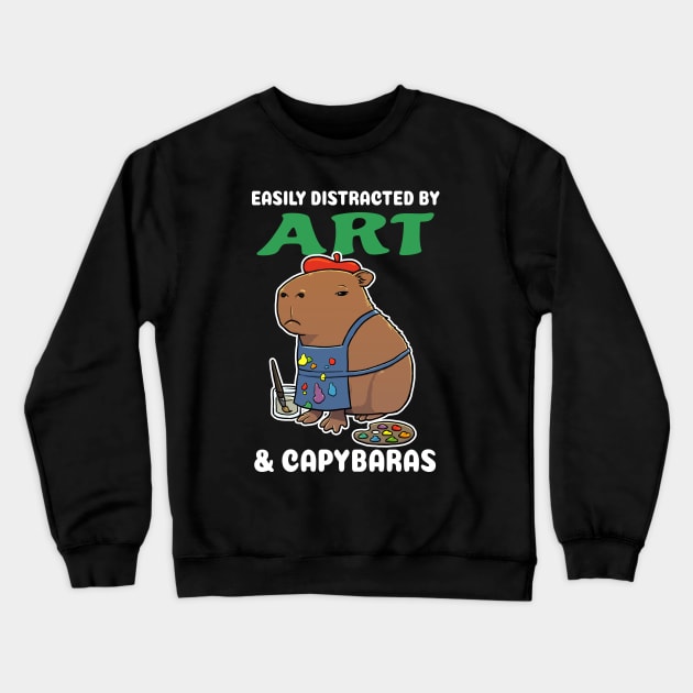 Easily Distracted by Art and Capybaras Cartoon Crewneck Sweatshirt by capydays